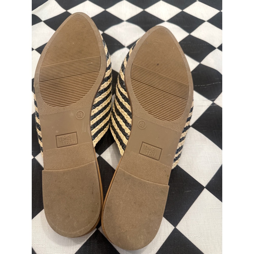 Time and Tru Womens Striped Straw Pointed Toe Mule Flats Black Beige  8.5 boho - Picture 5 of 5